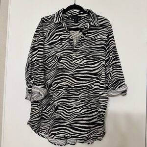 Tahari Top Womens Animal Print Stripe Zebra Linen Shirt Size L